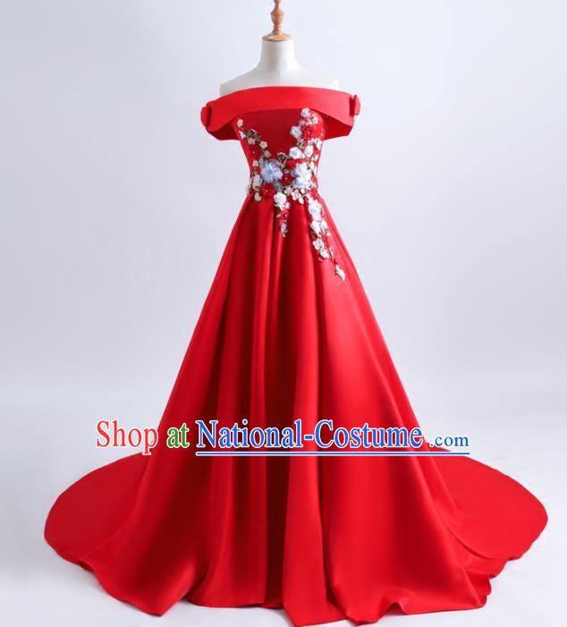 Top Grade Catwalks Red Trailing Full Dress Compere Chorus Costume for Women