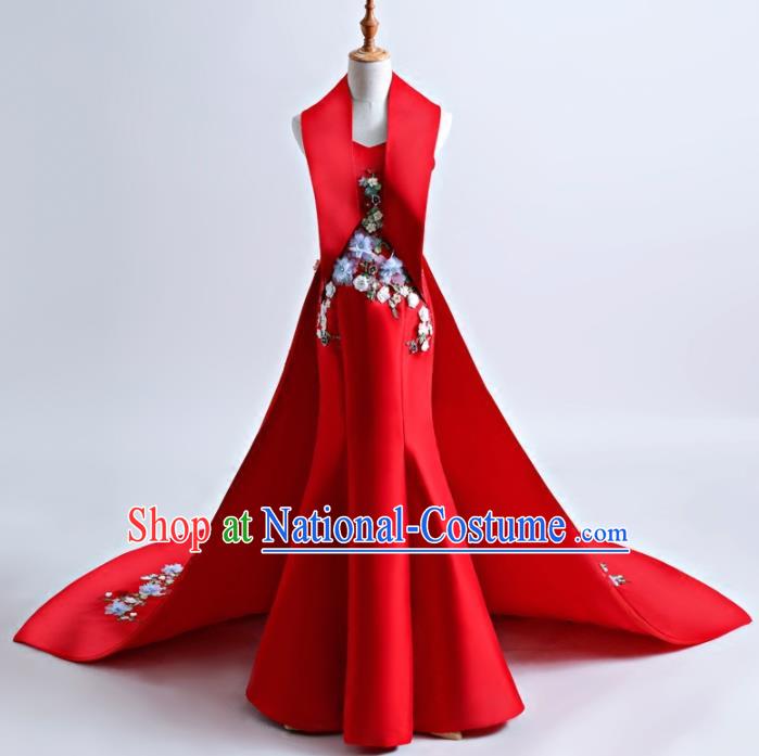 Top Grade Catwalks Red Mermaid Full Dress Compere Chorus Costume for Women