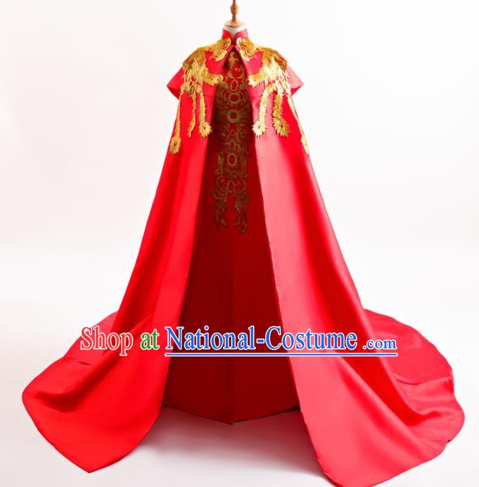 Chinese Traditional Cheongsam Wedding Red Full Dress Compere Chorus Costume for Women