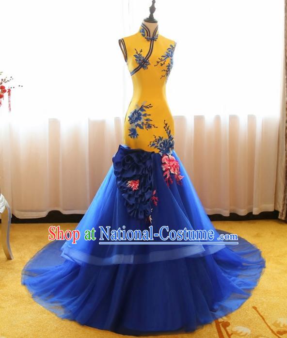 Chinese Traditional Compere Full Dress Catwalks Cheongsam Chorus Costume for Women