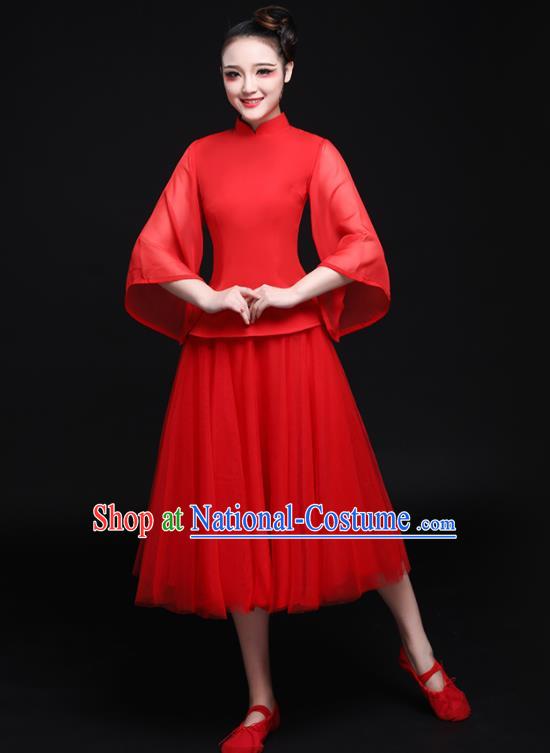 Chinese Traditional Classical Dance Red Dress Compere Tang Suit Costume for Women