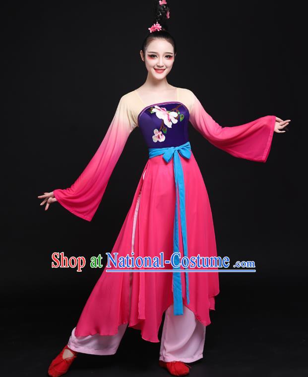 Chinese Traditional Classical Dance Rosy Dress Folk Dance Costume for Women