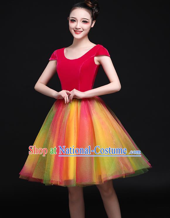 Professional Chorus Costumes Modern Dance Colorful Short Dress for Women