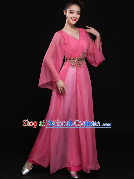 Chinese Traditional Classical Dance Pink Clothing Folk Dance Umbrella Dance Costume for Women