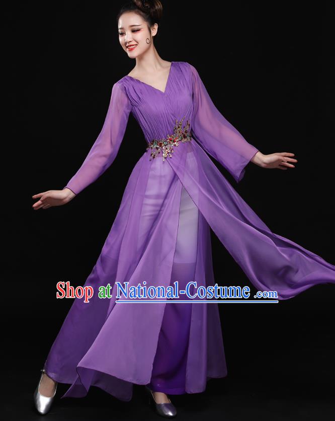 Chinese Traditional Classical Dance Purple Clothing Folk Dance Umbrella Dance Costume for Women