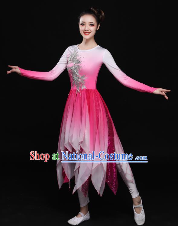 Chinese Traditional Classical Dance Fan Dance Pink Dress Umbrella Dance Costume for Women