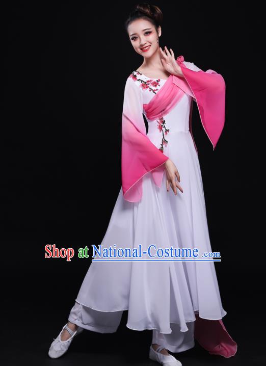 Chinese Traditional Classical Dance White Dress Umbrella Dance Costume for Women