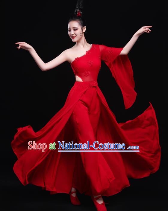 Chinese Traditional Classical Dance Red Dress Umbrella Dance Costume for Women