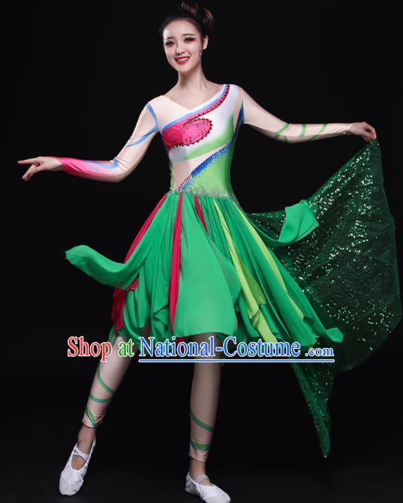 Professional Chorus Costumes Modern Dance Green Short Dress for Women