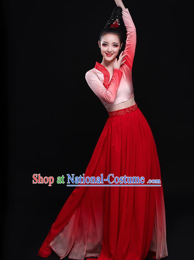 Chinese Traditional Classical Dance Fairy Red Dress Umbrella Dance Costume for Women