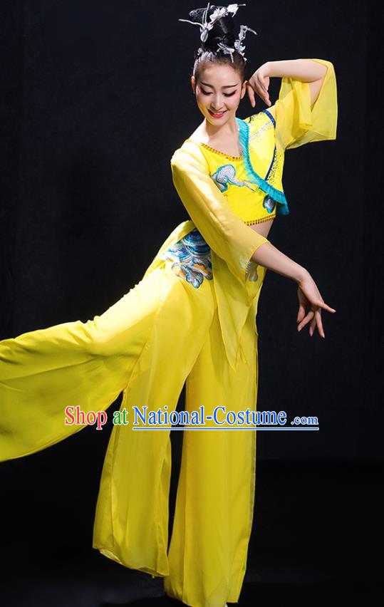 Chinese Traditional Classical Dance Fan Dance Yellow Dress Umbrella Dance Costume for Women