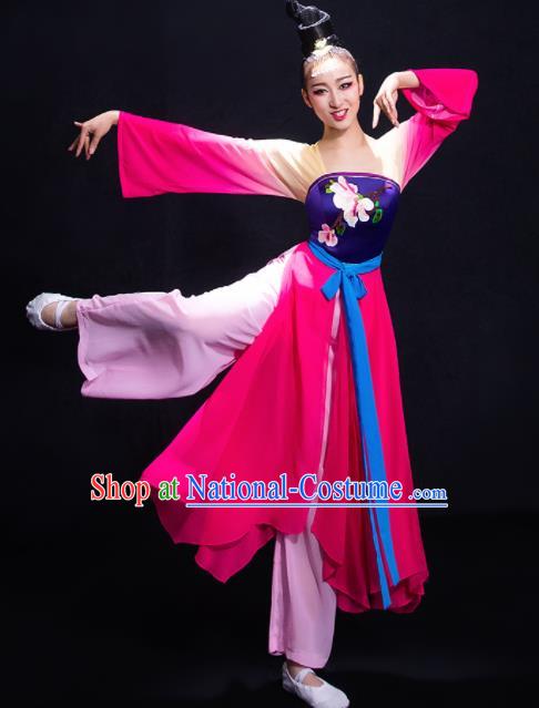 Chinese Traditional Classical Dance Fan Dance Rosy Dress Umbrella Dance Costume for Women