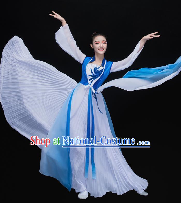 Chinese Traditional Fan Dance Classical Dance Blue Dress Umbrella Dance Costume for Women