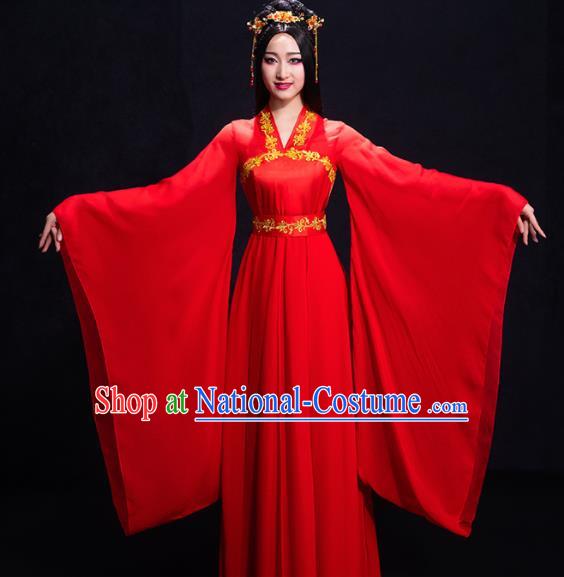 Chinese Traditional Ancient Fairy Red Dress Classical Dance Costume for Women