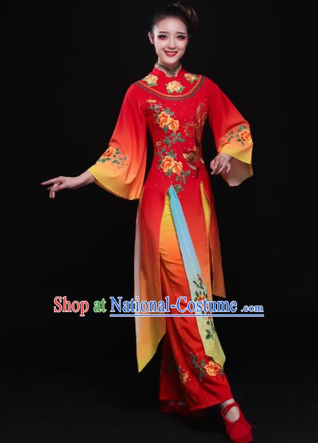 Chinese Traditional Classical Fan Dance Red Dress Umbrella Dance Costume for Women