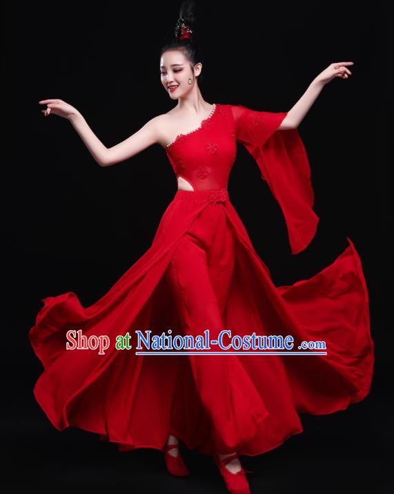 Chinese Traditional Umbrella Dance Red Dress Classical Dance Costume for Women