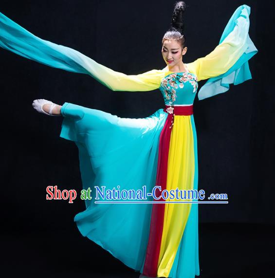 Chinese Traditional Umbrella Dance Blue Clothing Classical Dance Costume for Women