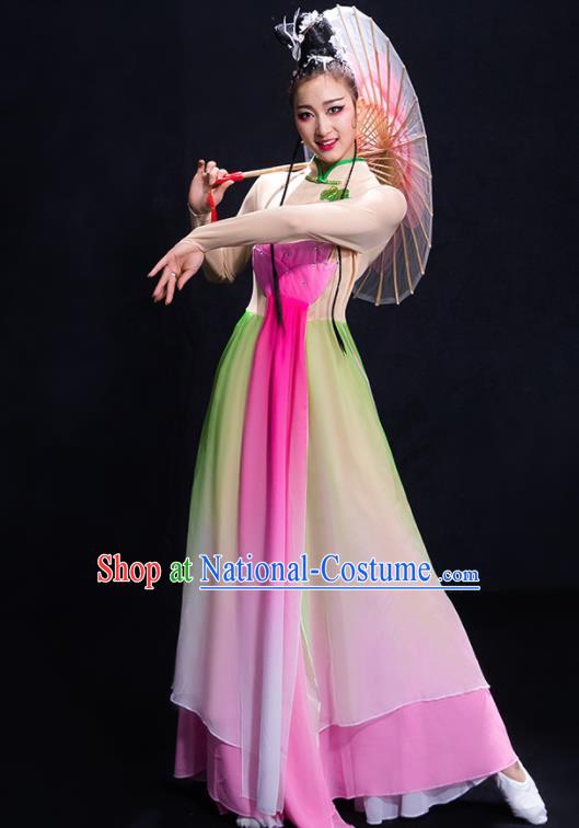 Chinese Traditional Umbrella Dance Lotus Dance Clothing Classical Dance Costume for Women