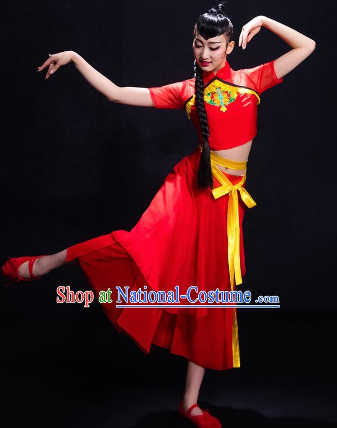 Chinese Traditional Fan Dance Yangko Red Clothing Classical Dance Costume for Women