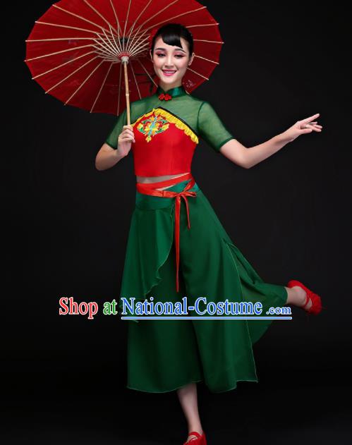 Chinese Traditional Fan Dance Yangko Green Clothing Classical Dance Costume for Women