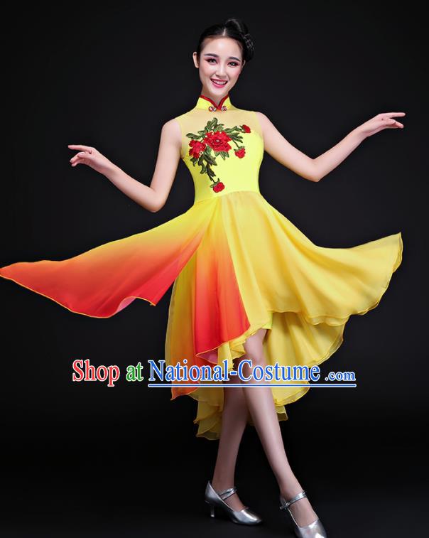 Chinese Traditional Umbrella Dance Yellow Dress Classical Dance Chorus Costume for Women