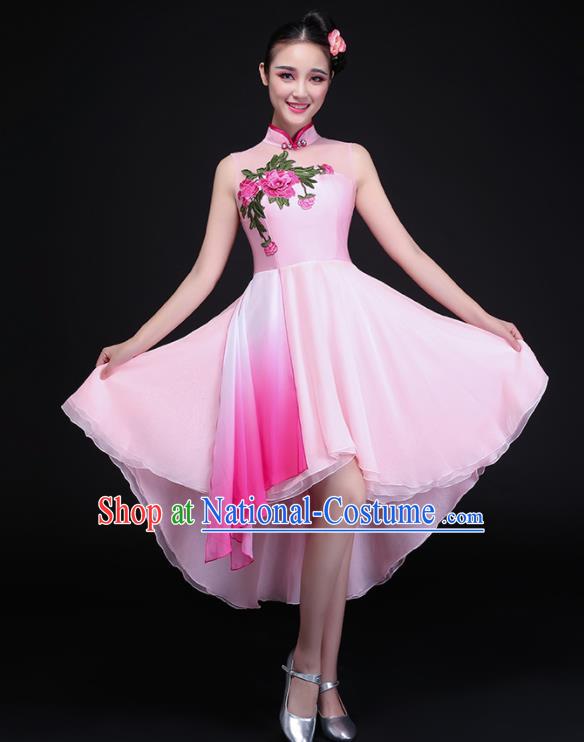 Chinese Traditional Umbrella Dance Pink Dress Classical Dance Chorus Costume for Women