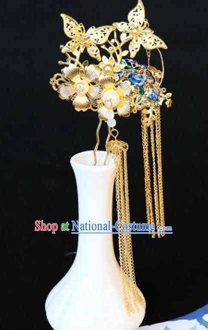 Chinese Traditional Hair Accessories Ancient Tassel Step Shake Blueing Hairpins for Women