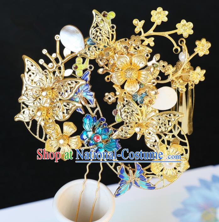 Chinese Traditional Hair Accessories Ancient Tassel Butterfly Step Shake Blueing Hairpins for Women