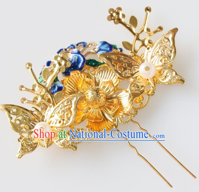 Chinese Traditional Hair Accessories Ancient Butterfly Hair Clip Blueing Hairpins for Women