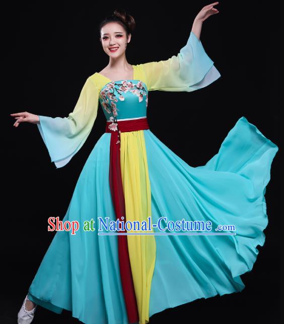 Chinese Traditional Classical Fan Dance Blue Dress Umbrella Dance Costume for Women