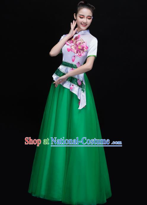 Professional Chorus Costumes Chinese Classical Dance Folk Dance Compere Green Dress for Women