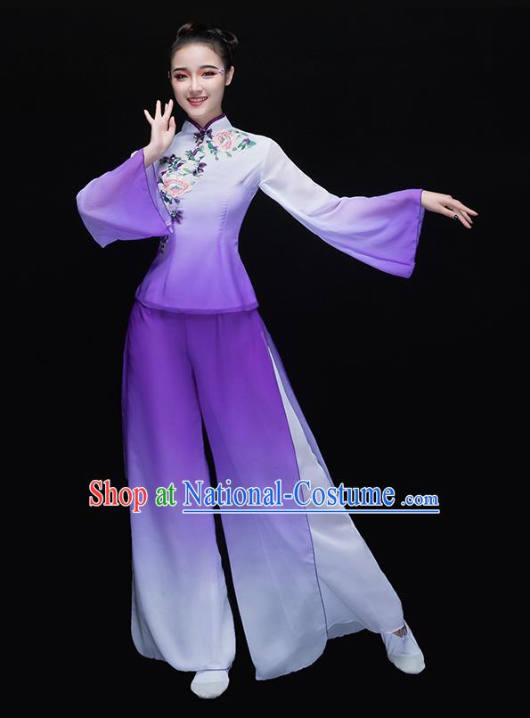 Chinese Traditional Folk Dance Yangko Purple Clothing Classical Fan Dance Costume for Women