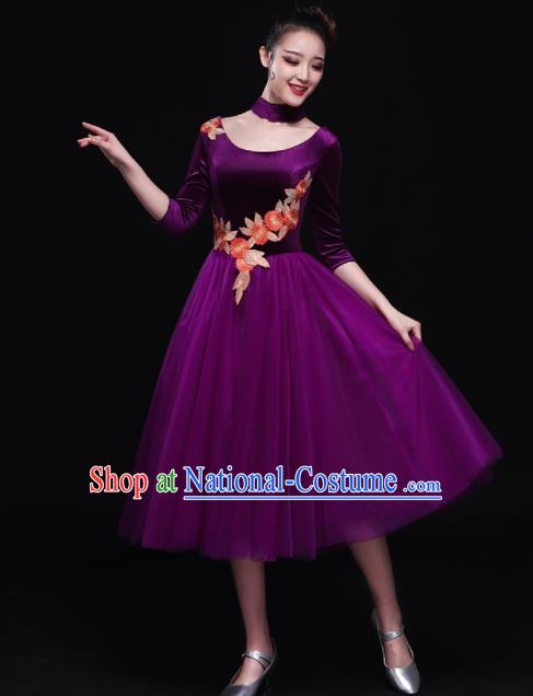 Professional Chorus Costumes Modern Dance Purple Dress for Women