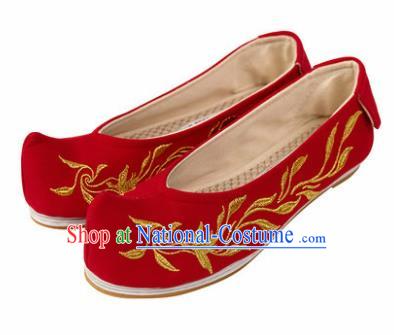 Asian Chinese Ancient Red Embroidered Shoes Traditional Hanfu Shoes Embroidered Shoes for Women