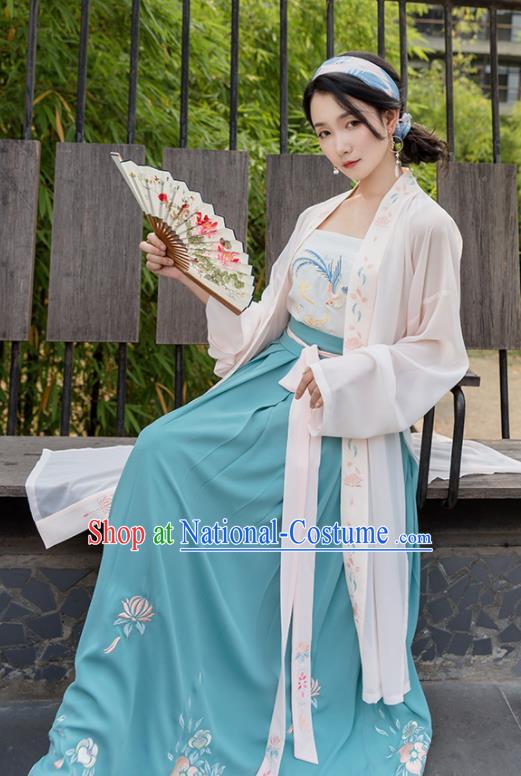 Chinese Traditional Song Dynasty Costume Ancient Young Lady Embroidered Hanfu Dress for Women