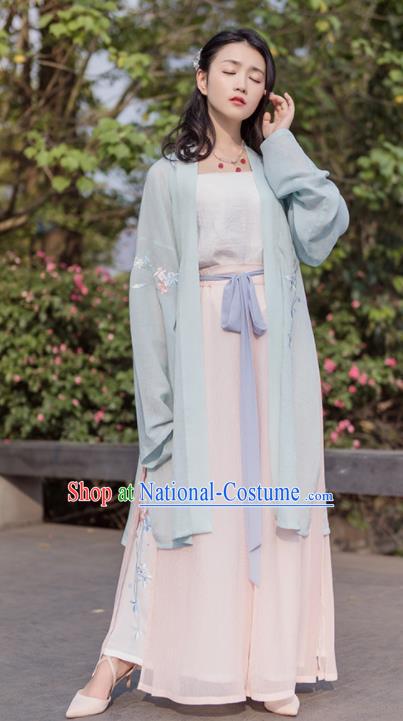 Traditional Chinese Song Dynasty Green Costumes Ancient Embroidered Hanfu Dress for Women