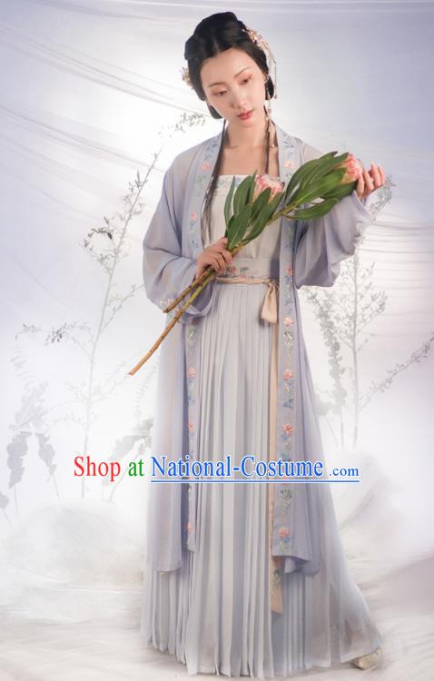 Traditional Chinese Song Dynasty Purple Costumes Ancient Fairy Embroidered Hanfu Dress for Women