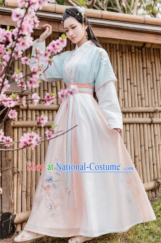 Traditional Chinese Ming Dynasty Young Lady Embroidered Costumes Complete Set for Women