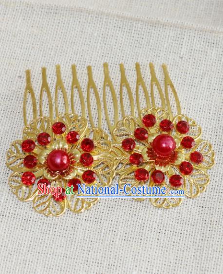 Chinese Traditional Hair Accessories Ancient Hanfu Golden Hair Comb Hairpins for Women