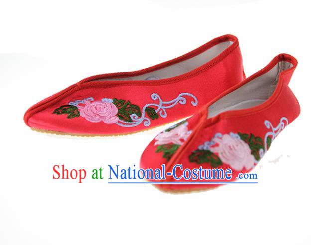 Asian Chinese Ancient Red Hanfu Shoes Traditional Embroidered Shoes for Kids