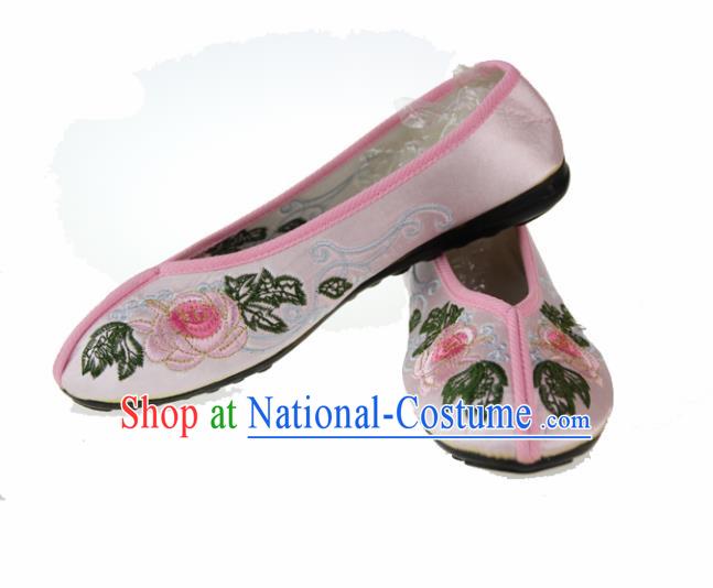 Asian Chinese Ancient Pink Blood Stained Shoes Traditional Embroidered Shoes for Women