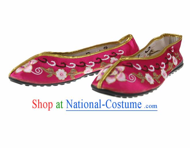 Asian Chinese Traditional Rosy Blood Stained Shoes Ancient Embroidered Shoes for Women