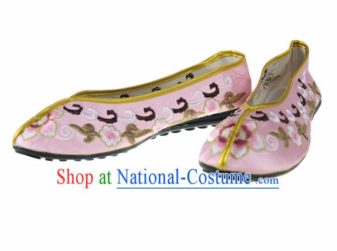 Asian Chinese Traditional Pink Blood Stained Shoes Ancient Embroidered Shoes for Women