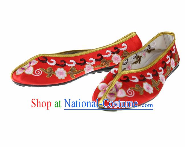 Asian Chinese Traditional Red Blood Stained Shoes Ancient Embroidered Shoes for Women