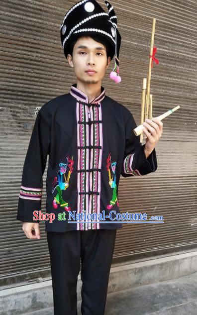 Chinese Traditional Miao Nationality Male Costume Hmong Embroidered Clothing for Men