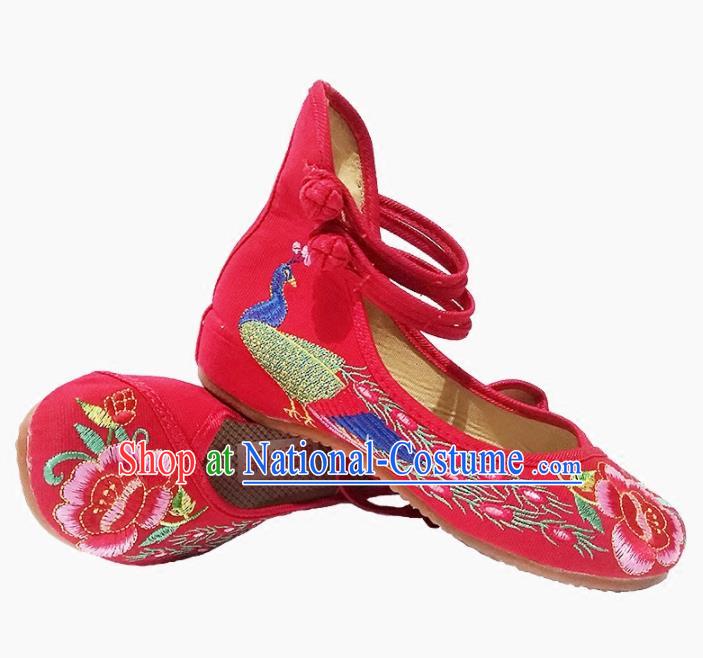 Asian Chinese Traditional Red Shoes Ancient Hanfu Embroidered Shoes for Women