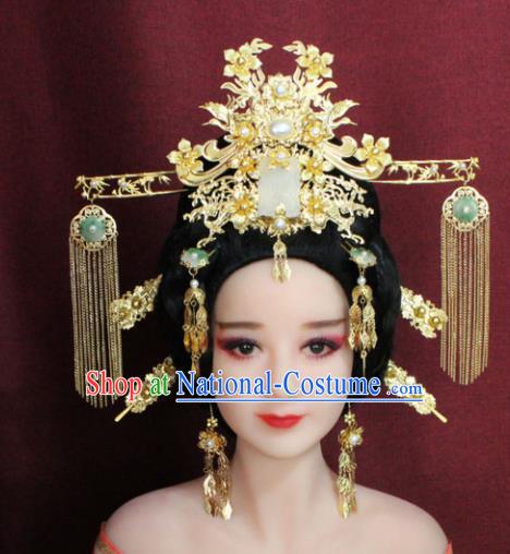 Chinese Ancient Princess Hair Accessories Palace Lady Jade Phoenix Coronet Hairpins for Women