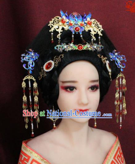 Chinese Ancient Princess Hair Accessories Palace Lady Blueing Phoenix Coronet Hairpins for Women