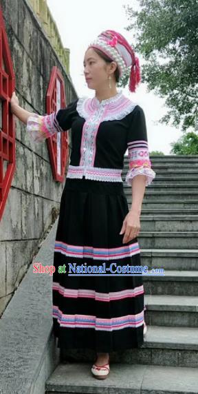 Chinese Traditional Yao Nationality Dance Costumes and Hat Complete Set for Women