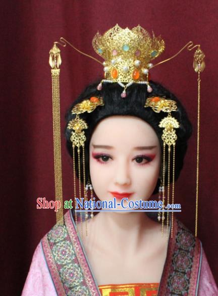 Chinese Traditional Handmade Hair Accessories Golden Lotus Coronet Hairpins for Women